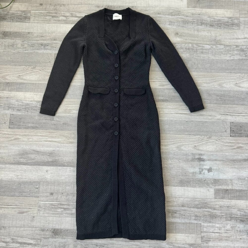 Nanushka Black Chunky Knit Midi Length Button Front Sweater Dress Size Medium